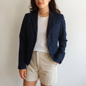 J.Crew Keating Blazer Womens 0 Navy Blue Wool‎ Blend Two Button Jacket Career
